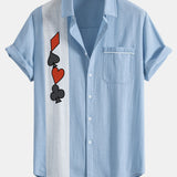 Poker Print Linen Contrast Button Up Shirt