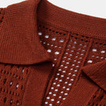 Crochet V Neck Polo Shirt & Straight Leg Linen Pants Set