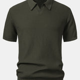 Wave Jacquard Knit V Neck Polo Shirt & Cotton Chino Shorts Set