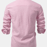 3 Pieces Seersucker Striped Stand Collar Shirt
