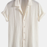 Texture Jacquard Cuban Shirt & Straight Leg Linen Pants Set