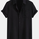 Waffle Textured Button Up Shirt with Pocket