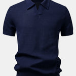 Textured Johnny Collar Crocheted Knit Polo & Crinkle Textured Pants Set