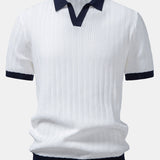 Contrast Textured Johnny Collar Knit Polo & Drawstring Knitted Waffle Pants Set