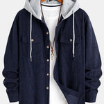 Contrast Corduroy Hooded Overshirt with Pockets