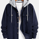 Contrast Corduroy Hooded Overshirt with Pockets