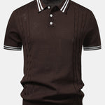 Contrast Trim Twisted Jacquard Knit Polo & Tapered Trousers Set