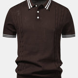 Contrast Trim Twisted Jacquard Knit Polo & Tapered Trousers Set
