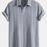 Short Sleeve Jacquard Polo & Straight Leg Ribbed Pants Set