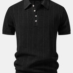 Linen Stripe Open Knit Polo & Straight Leg Linen Pants Set