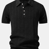 Linen Stripe Open Knit Polo & Straight Leg Linen Pants Set
