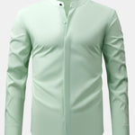 Non-Iron Hidden Placket Stand Collar Dress Shirt
