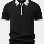Contrast Trim Zipper Knit Polo & Slim Fit Tapered Trousers Set