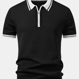 Contrast Trim Zipper Knit Polo & Slim Fit Tapered Trousers Set