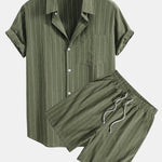 Linen Striped Shirt & Drawstring Shorts Set