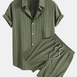 Linen Striped Shirt & Drawstring Shorts Set