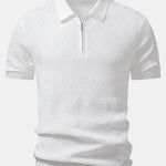 Rhombus Textured Zip Up Knitted Polo Shirt & Tapered Trousers Set