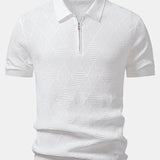 Rhombus Textured Zip Up Knitted Polo Shirt & Tapered Trousers Set