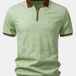 Contrast Trim Textured Zipper Knit Polo & Tapered Trousers Set