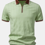 Contrast Trim Textured Zipper Knit Polo & Tapered Trousers Set