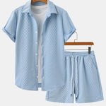 Rhombus Geometry Jacquard Shirt & Drawstring Shorts Set