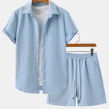 Rhombus Geometry Jacquard Shirt & Drawstring Shorts Set