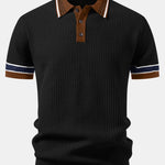 Contrast Stripe Trim Waffle Knit Polo & Slim Fit Tapered Trousers Set