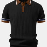 Contrast Stripe Trim Waffle Knit Polo & Slim Fit Tapered Trousers Set