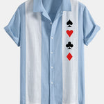 Poker Print Linen Patchwork Bowling Shirt