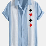 Poker Print Linen Patchwork Bowling Shirt