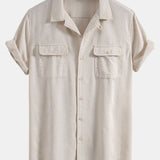 Linen Cuban Shirt with Pockets & Linen Drawstring Shorts Set