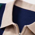Textured Color Block Knit Polo & Slim Fit Tapered Trousers Set
