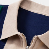 Textured Color Block Knit Polo & Slim Fit Tapered Trousers Set
