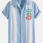 Atomic Print Linen Patchwork Bowling Shirt