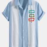 Atomic Print Linen Patchwork Bowling Shirt