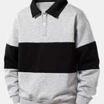 Color Block Polo Collar Sweatshirt & Pleated Pintuck Sweatpants Set