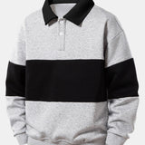 Color Block Polo Collar Sweatshirt & Pleated Pintuck Sweatpants Set