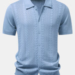Twisted Jacquard Button Up Knit Shirt & Straight Leg Linen Pants Set