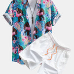 Tropical Plants and Orangutan Print Shirt & Swim Shorts Set