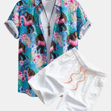 Tropical Plants and Orangutan Print Shirt & Swim Shorts Set