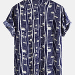 Wave Print Stand Collar Shirt