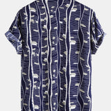 Wave Print Stand Collar Shirt