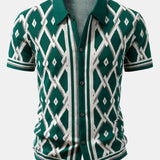 Retro Rhombus Geometric Knit Shirt & Slim Fit Tapered Trousers Set