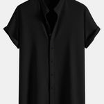 Muscle Fit Textured Stand Collar Shirt