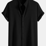 Muscle Fit Textured Stand Collar Shirt