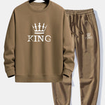 King Crown Print Relax Fit Crew Neck Sweatshirt & Jogging Pants Set
