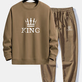 King Crown Print Relax Fit Crew Neck Sweatshirt & Jogging Pants Set
