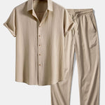 Crinkled Textured Shirt & Straight Leg Pants Set