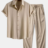 Crinkled Textured Shirt & Straight Leg Pants Set