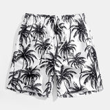 Relax Fit Palm Tree Print Shirt & Palm Tree Print Swim Short Set